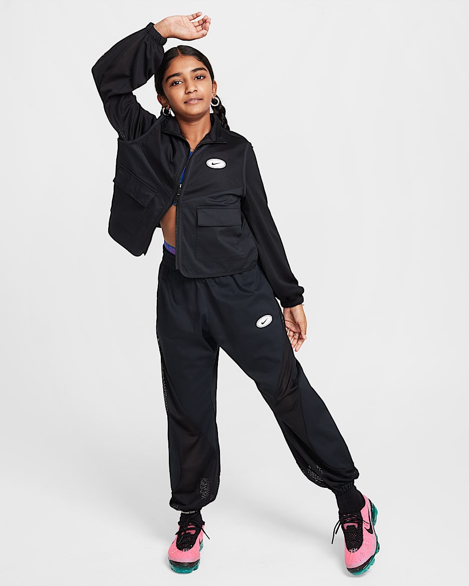 Nike Sportswear Older Kids Girls Jacket Black Cotton Polyester Elastane